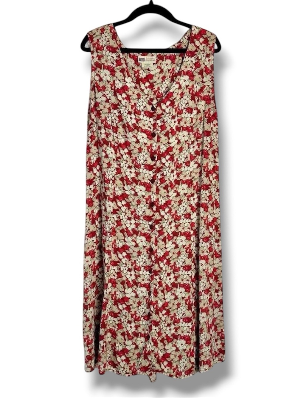 Faded Glory Red Floral Button Lace Up Corset Back Short Sleeveless Dress L 12/14